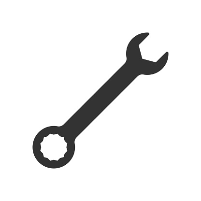 Wrench graphic icon. Spanner sign isolated on white background. Technical assistance symbol. Vector illustration