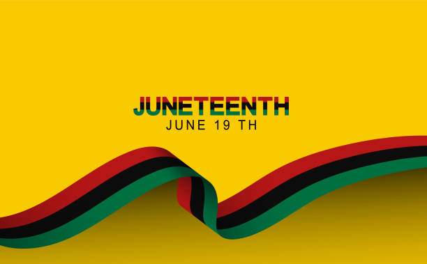 Juneteenth flag wave banner brush stroke effect concept with yellow background vector illustration Juneteenth freedom day 1865 black history african american flag wave banner brush stroke effect concept abstract with yellow background vector illustration juneteenth stock illustrations