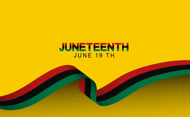 juneteenth flag wave banner brush stroke effect concept with yellow background vector illustration - juneteenth celebration 幅插畫檔、美工圖案、卡通及圖標