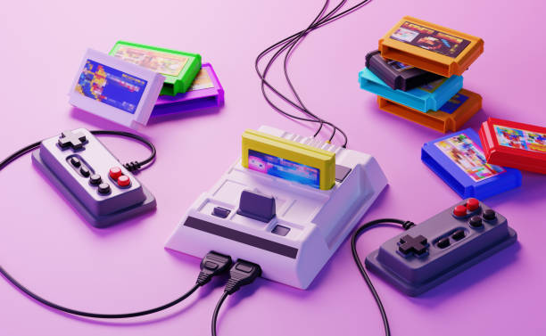 old-fashioned gamepads. - gaming equipment imagens e fotografias de stock