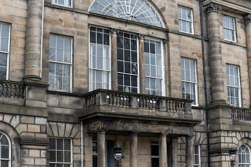 Architectural details, the facade of a residential building in the Scottish capital.