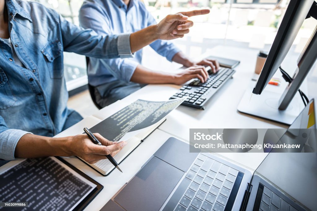 Writing Codes And Typing Data Code Technology Programmer Cooperating ...