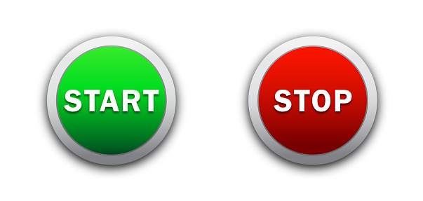Start and stop color button. Round buttons with shadows. Flat vector illustration