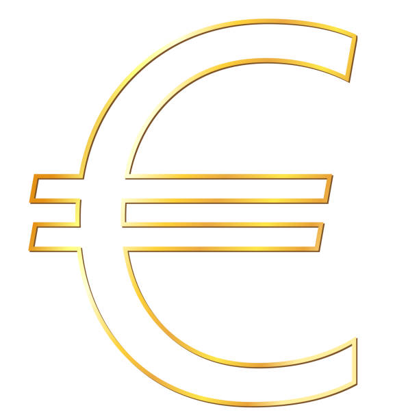 ilustrações de stock, clip art, desenhos animados e ícones de european union euro eur currency gold sign outline in front view isolated on white background. currency by the european central bank. - coin euro symbol european union currency gold