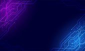 istock circuit board technology background. purple and blue light  banner.electronic system concept. 1403105188