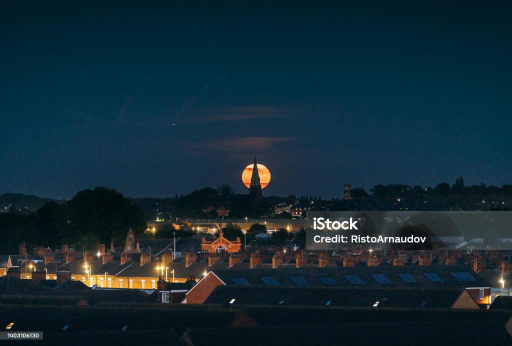 Full moon over Leicester United Kingdom Leicester Stock Photo