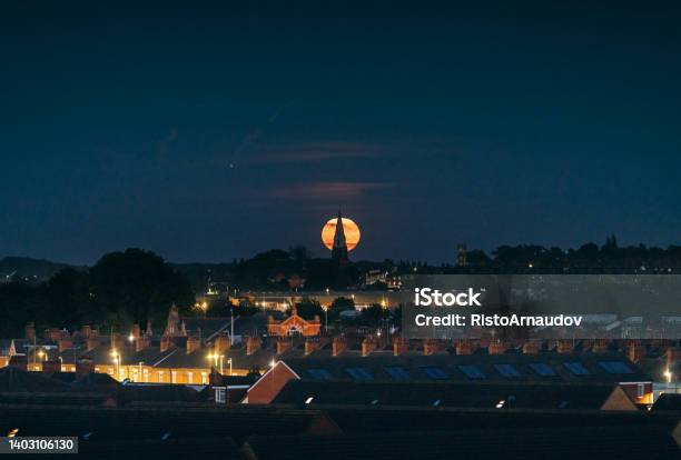 Full Moon Over Leicester United Kingdom Stock Photo - Download Image Now - Leicester, Full Moon, Full Moon Party