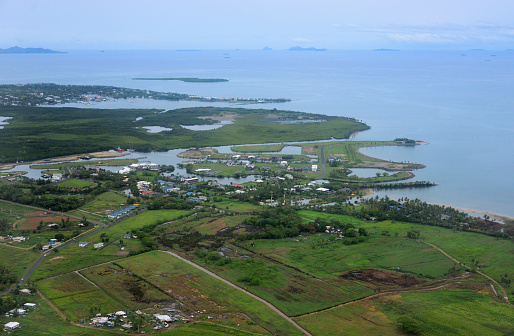 Viti Levu island, Fiji: Fantasy Island and Wailoaloa beach on the west coast - from the air.