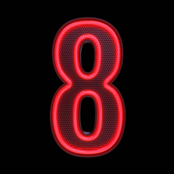 Number 8, Alphabet. Neon retro 3d number isolated on a black background with Clipping Path. 3d illustration.