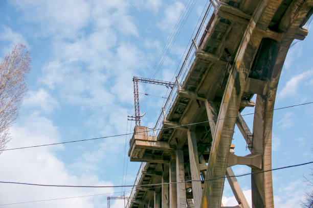 Structural elements of the old, built in the USSR, railway bridge across the Dnieper River.