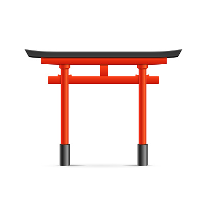 Realistic Detailed 3d Japanese Traditional Red Torii Gate Isolated on a White Background. Vector illustration of Itsukushima Landmark