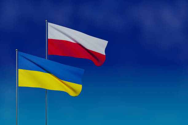 istock 3d render flag Ukraine and Poland with place for text or design 1403114655