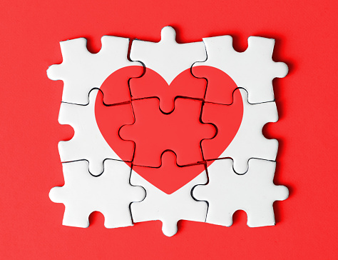 Heart shape on puzzle pieces