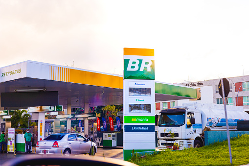 BR post. Facade of the Petrobras gas station. Brasilia, Federal District - Brazil. December, 04, 2021.