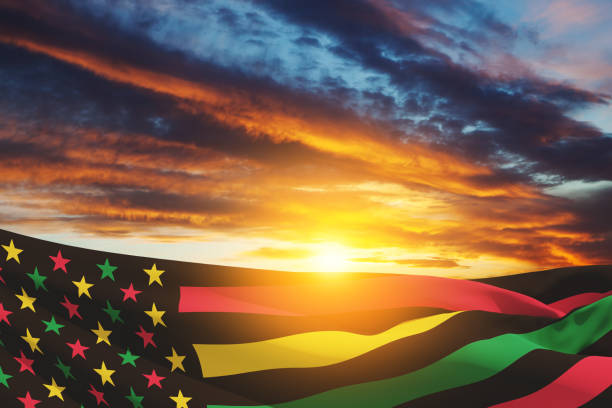 istock Alternative Juneteenth Flag with sunrise or sunset. Since 1865. Design of Banner. 1403117231