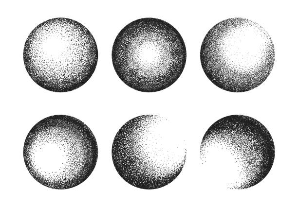 Dotwork Hand Drawn Black Spheres Set. Vector Geometric Dotwork Hand Drawn Black Spheres Set. Vector illustration of Abstract Shape Halftone Engraved Ball drawing shadows stock illustrations