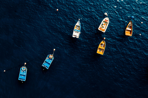 Lonely boat anchored in the sea