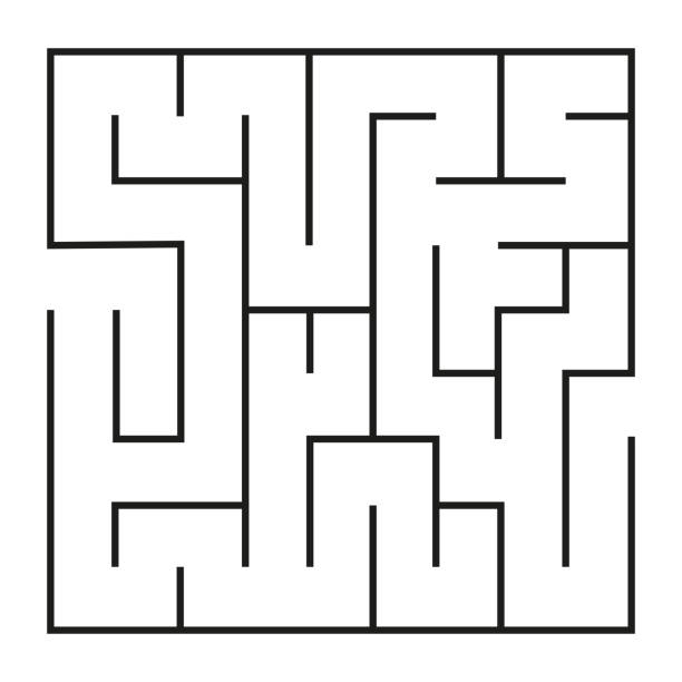 illustrazioni stock, clip art, cartoni animati e icone di tendenza di labirinto astratto. trova la strada giusta. linea nera del labirinto quadrato semplice isolata su sfondo bianco. illustrazione vettoriale. - ear exam