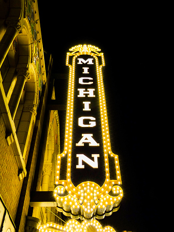 View of the Michigan theater sign at night - Ann Arbor - Michigan - USA