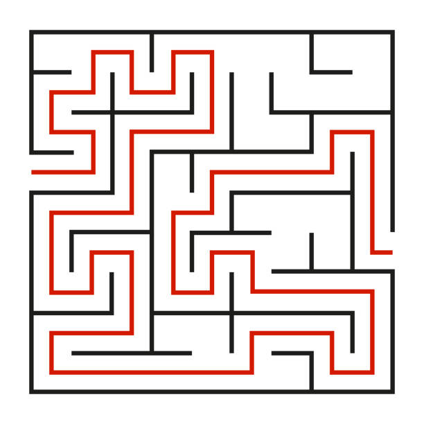 illustrazioni stock, clip art, cartoni animati e icone di tendenza di labirinto astratto. trova la strada giusta. isolato semplice labirinto quadrato linea nera su sfondo bianco. illustrazione vettoriale. - ear exam