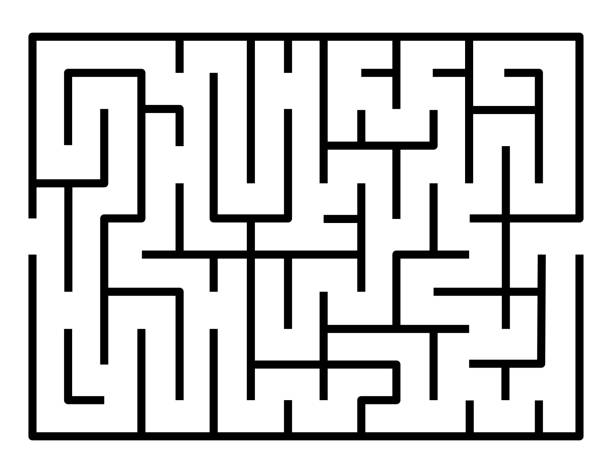 illustrazioni stock, clip art, cartoni animati e icone di tendenza di labirinto astratto. trova la strada giusta. linea nera del labirinto quadrato semplice isolata su sfondo bianco. illustrazione vettoriale. - ear exam