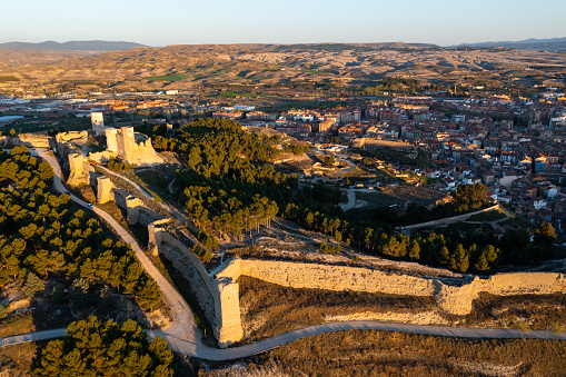 Vista aérea de los restos del Castillo de Ayub con muros de fortificación en Calatayud, España photo