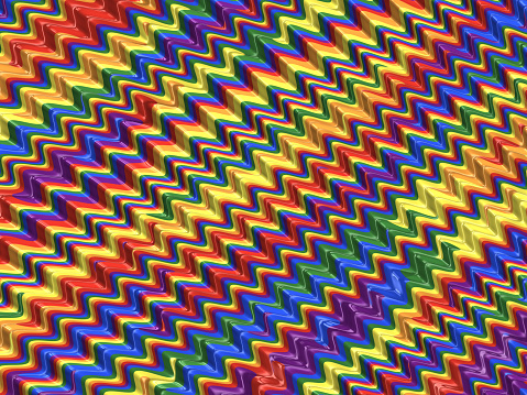 LGBTQIA Pride Month Event Culture Rights Rainbow Abstract Wave Striped Pattern Bright Colorful Zigzag Texture Glitch Multi Colored Plastic Line Background Fractal Fine Art Digitally Generated Image Design template for presentation, flyer, card, poster, brochure, banner