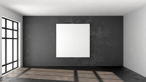 istock Empty loft room with blank square poster mock up on concrete wall 1403129650