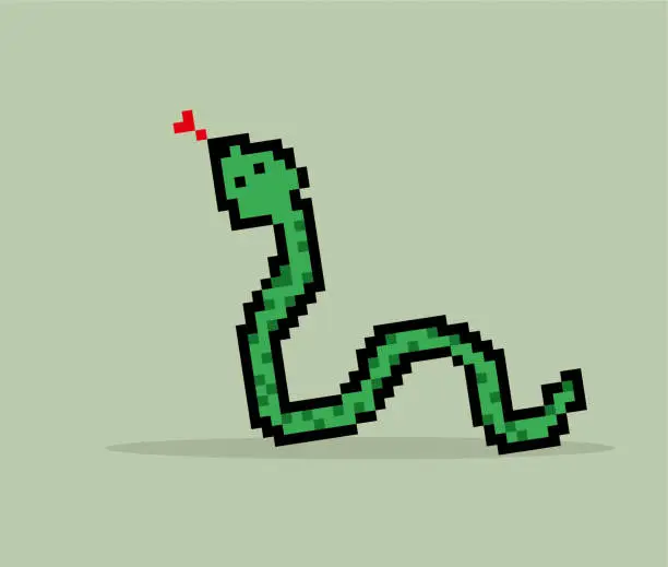 Vector illustration of Pixel art green snake