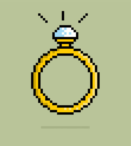 ピクセルアートベクトルゴールドリング - ring gold vertical wedding点のイラスト素材／クリップアート素材／マンガ素材／アイコン素材
