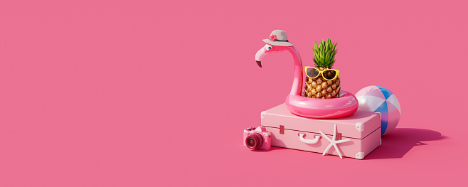Summer vacation concept on pink background 3d render 3D illustration