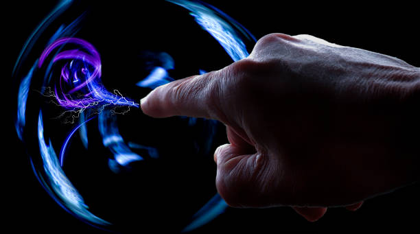 istock Electric plasma ball on a dark background. Static electricity model. Lightning. 1403135961