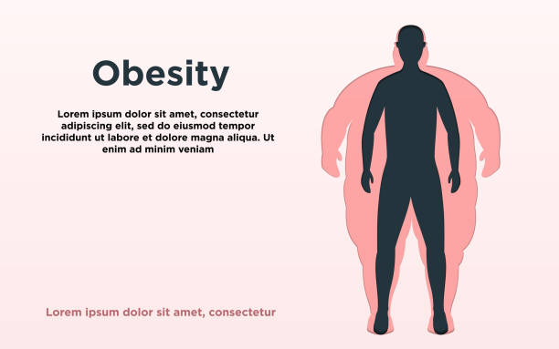 Obesity. Vector illustration with copy space. Poster with normal and obese person silhouette in paper style obesity stock illustrations