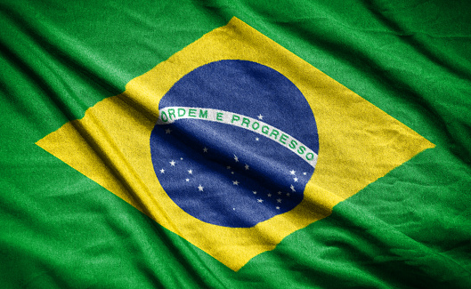Realistic flag of  Brazil on the wavy surface of fabric