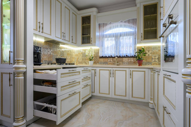 istock White classic cozy kitchen and dining room in city house 1403140456
