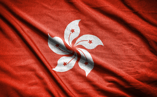 Realistic flag of  hongkong on the wavy surface of fabric