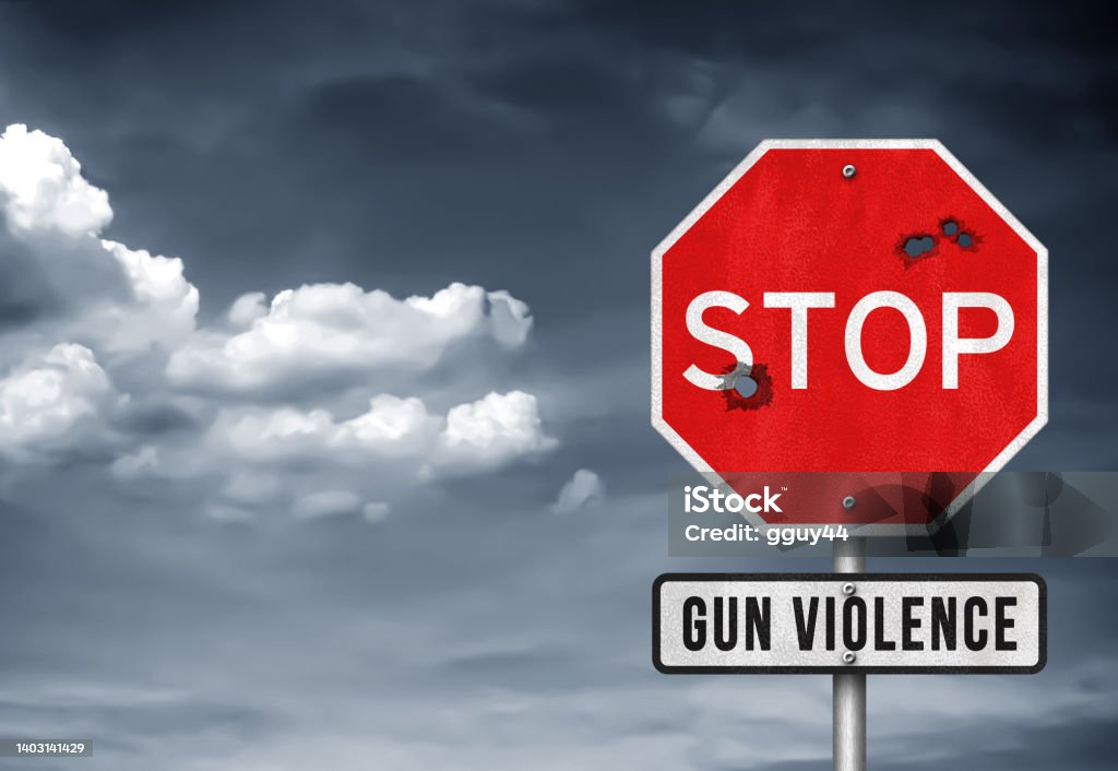 Stop Gun Violence - road sign Gun Violence Stock Photo
