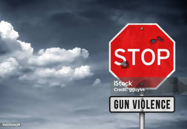 Stop Gun Violence Road Sign Stock Photo - Download Image Now - Gun Violence, Gun Control, Domestic Violence