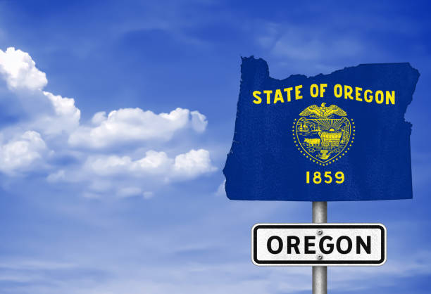 Oregon state - road sign map stock photo