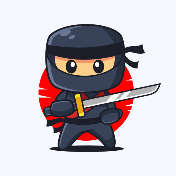 ilustrações de stock, clip art, desenhos animados e ícones de ninja cartoon character with katana sword - ninja