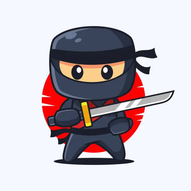 Vector illustration of Ninja Cartoon Character with Katana Sword