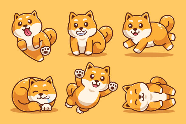 Collection of Cute Shiba Inu Cartoon Character Collection of Cute Shiba Inu Cartoon Character shiba inu stock illustrations