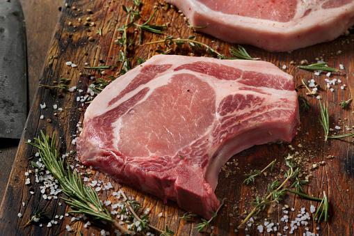 Seasoning Raw Bone in Pork Rib Chops