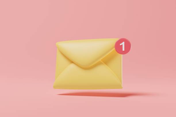istock Yellow email icon with notification badge on pink background. Unread message, business concept. 3d rendering 1403155004