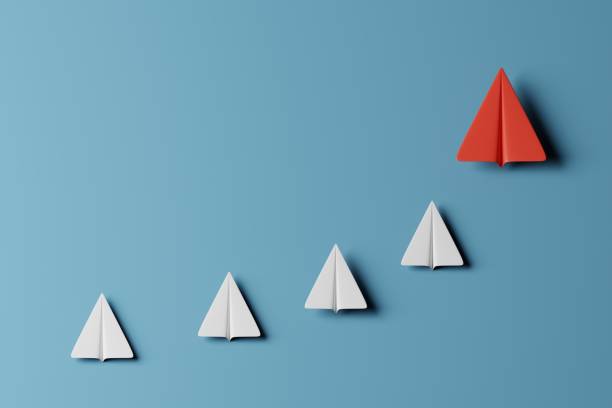 istock Minimal paper plane on blue background. Business, Leadership concept. 3d rendering 1403155345