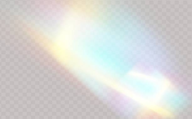 Web A set of colourful vector lens, crystal rainbow  light  and  flare transparent effects.Overlay for backgrounds.Triangular prism concept. rainbow stock illustrations