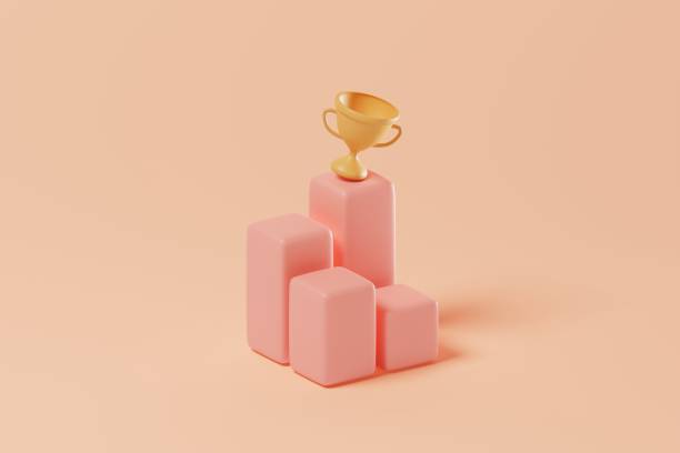 Golden trophy on the top of stair box. Winner, Business goal successful concept. 3d rendering Golden trophy on the top of staircase box on background. Winner, Business goal successful concept. 3d rendering 156 number stock pictures, royalty-free photos & images
