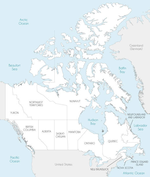 illustrations, cliparts, dessins animés et icônes de carte vectorielle du canada avec les provinces et les territoires et les divisions administratives, ainsi que les pays et territoires voisins. calques modifiables et clairement étiquetés. - alberta map cartography canada