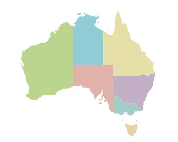 Vector illustration of Vector blank map of Australia with regions or territories and administrative divisions. Editable and clearly labeled layers.