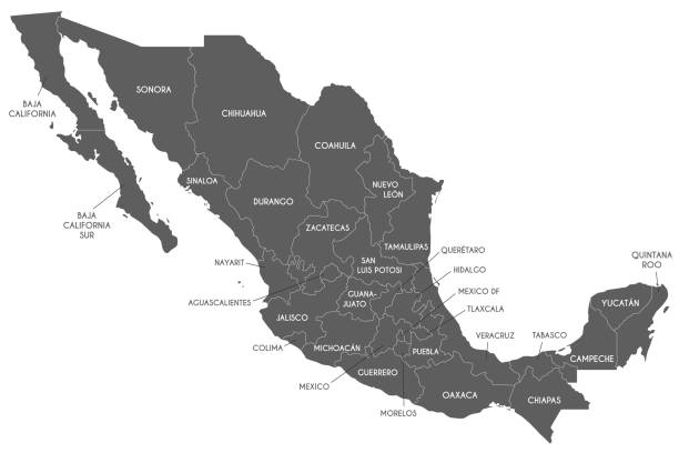 wektorowa mapa meksyku z regionami lub stanami i podziałami administracyjnymi. edytowalne i wyraźnie oznaczone warstwy. - michoacan state stock illustrations